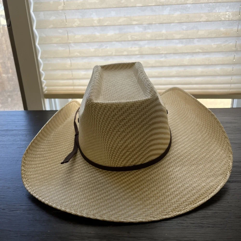 Twister Cowboy Hat Kids L Tan Straw Cattleman Crease Western Woven Sun‎ Hat